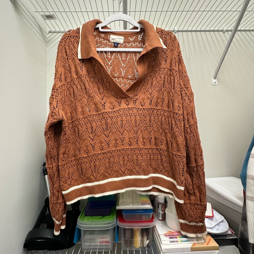 Brown Knit Collared Sweater